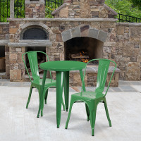Flash Furniture CH-51080TH-2-18CAFE-GN-GG 24" Round Metal Table Set with Cafe Chairs in Green
